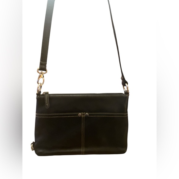 Tignanello Black Leather Y2K Crossbody Bag Silver Hardware - Picture 2 of 11